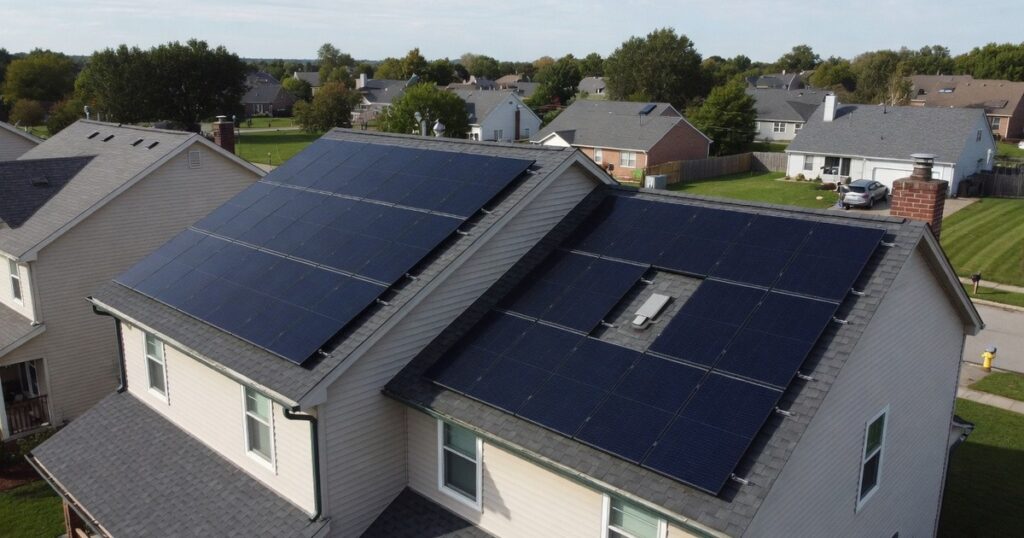 Elevated view of full residential solar array layout