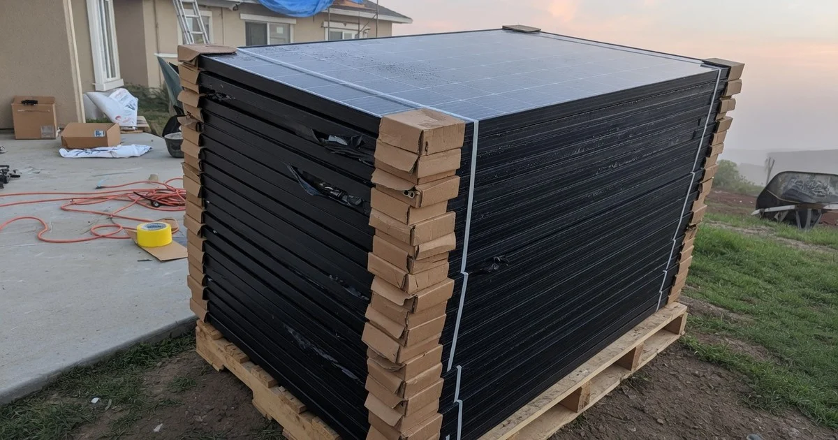 Solar modules staged at residential job site